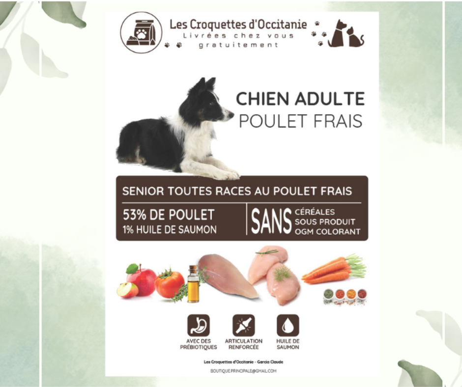 Croquettes chiens adulte et séniors au poulet frais sans céréales en 12Kg