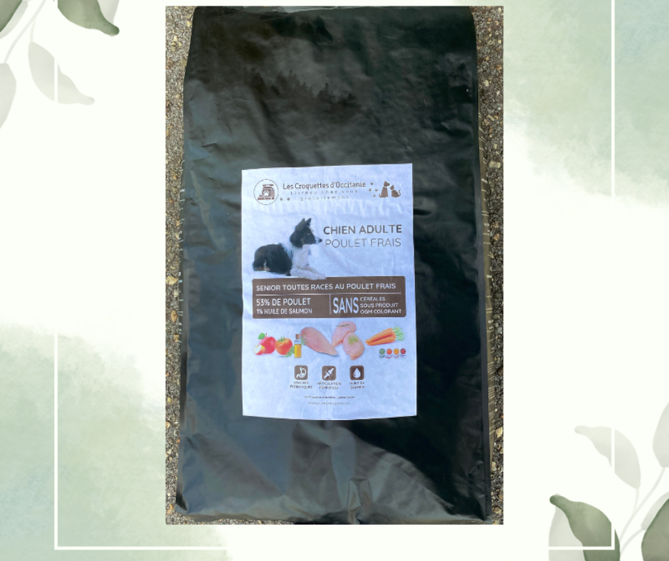 sac de Croquettes chiens séniors au poulet frais sans céréales en 12Kg