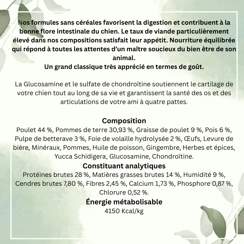 Croquettes Adulte Maxi Poulet pour Grand Chien Sans Céréales 12Kg