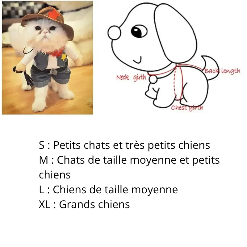 Costume d'Halloween Cowboy et policier pour Chien et Chat tailles
