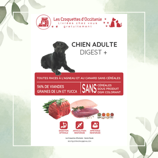 Croquettes Chien adulte DIGESTION + à l'Agneau et au Canard 12Kg