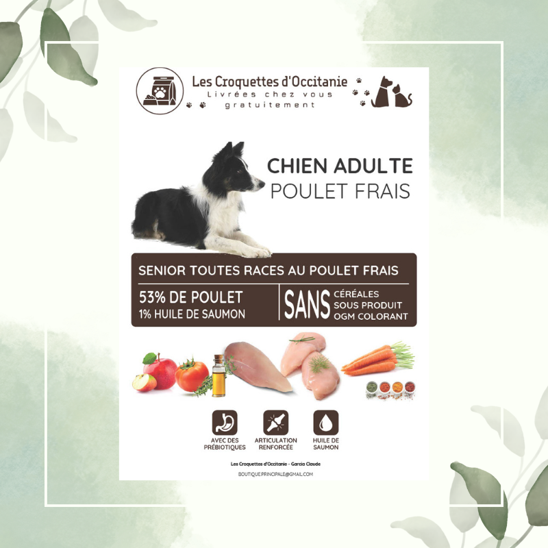 Croquettes adulte et séniors au poulet frais et sans céréales en 12Kg
