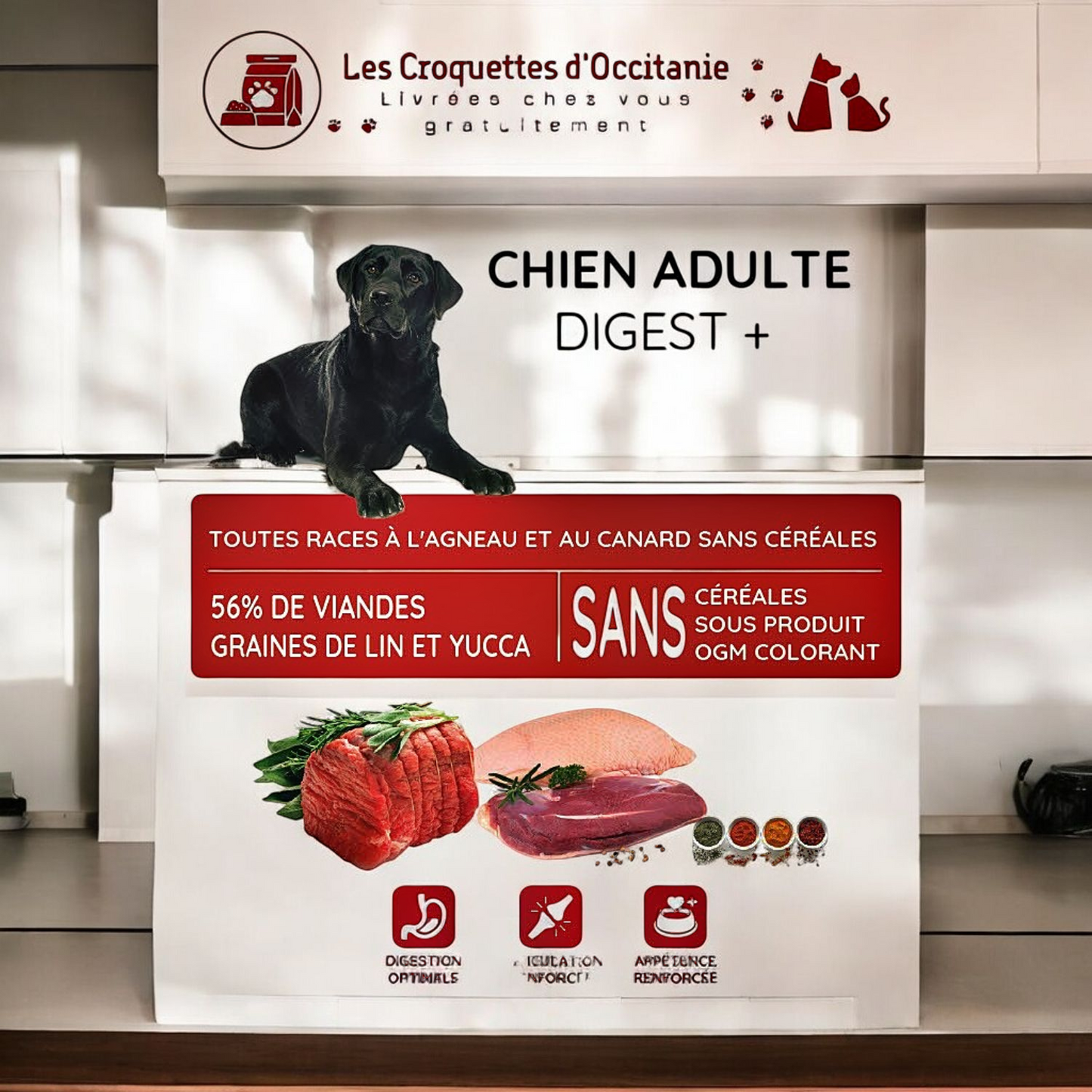 Croquettes Chien adulte DIGESTION + à l'Agneau et au Canard 12Kg